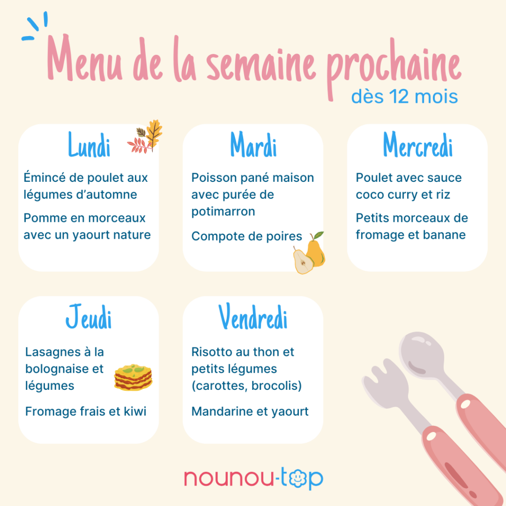 exemple menu de la semaine pour enfants de plus de 12 mois